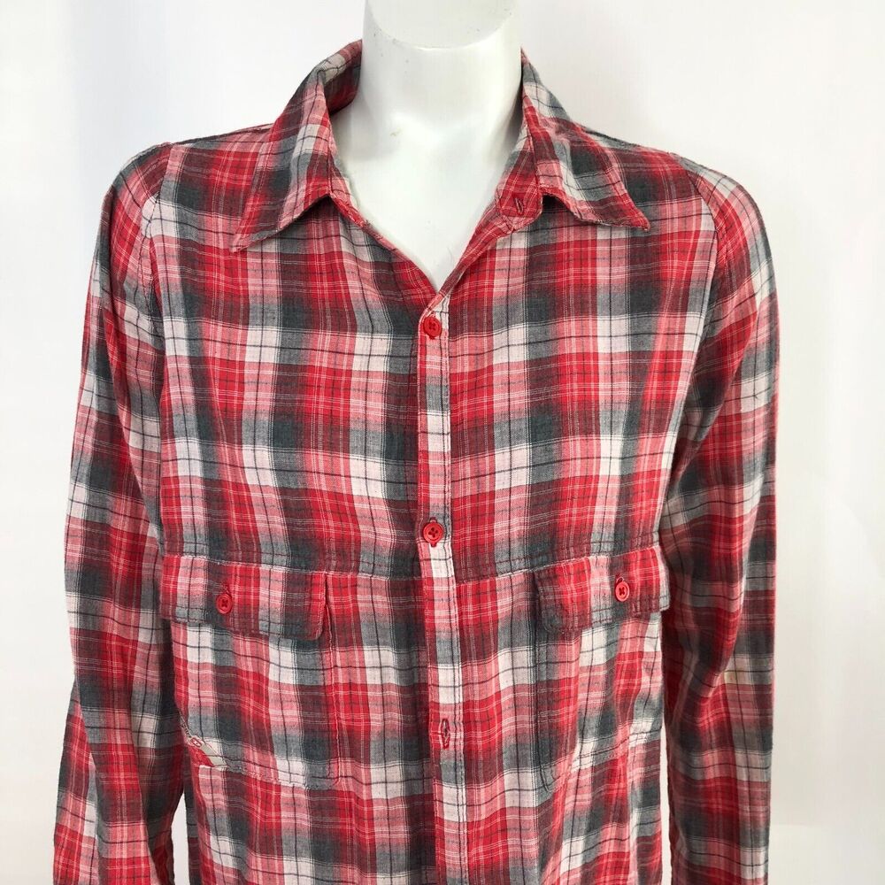 Diesel MINT Medium Cotton Women's Button Long Sleeve Plaid Tunic Shirt Dress
